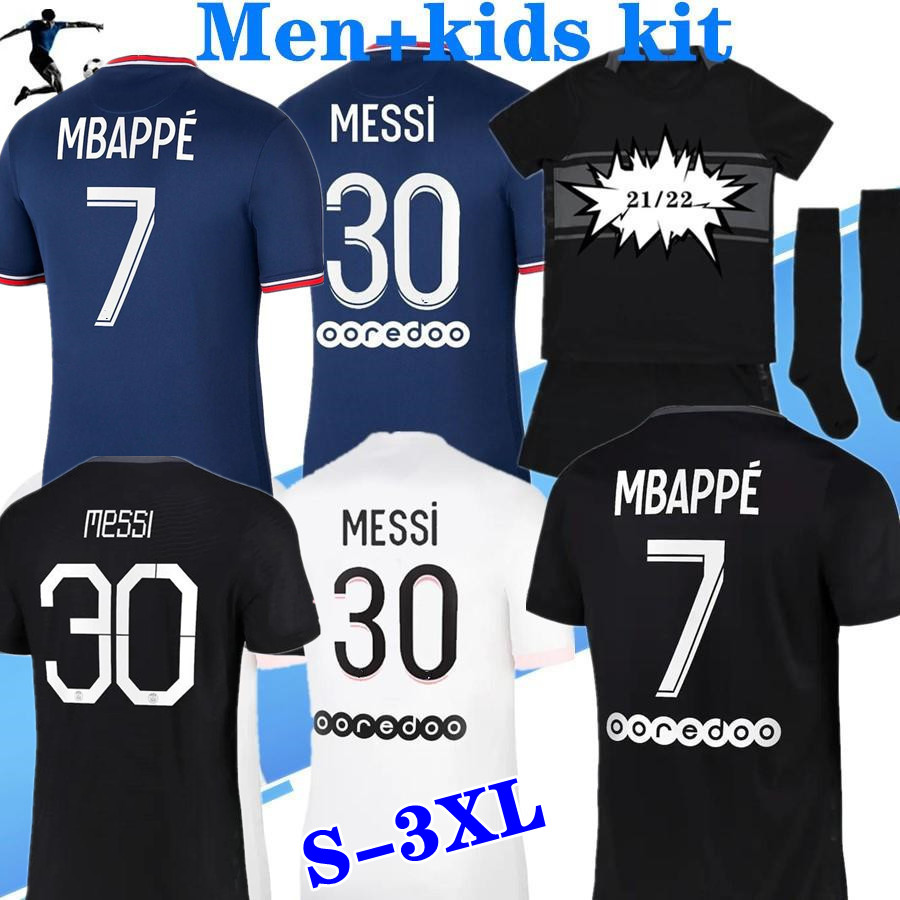 

S-3XL 2021 2122 MBAPPE soccer jersey HAKIMI SERGIO RAMOS MARQUINHOS VERRATTI 21 22 MESSI Maillots de football men+kids kit shirt sock unifor, Black;yellow