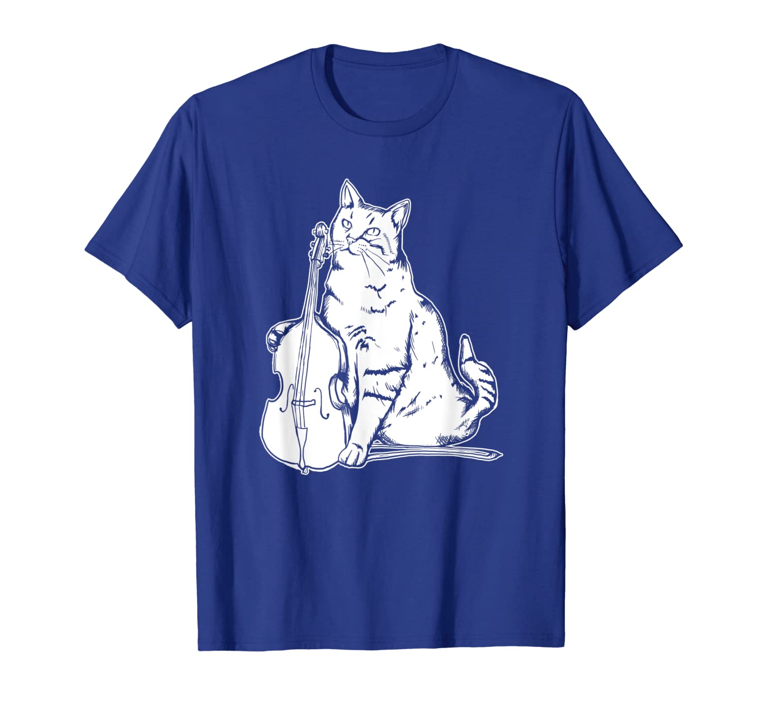 

cat playing cello t-shirt cool musician double bass, White;black