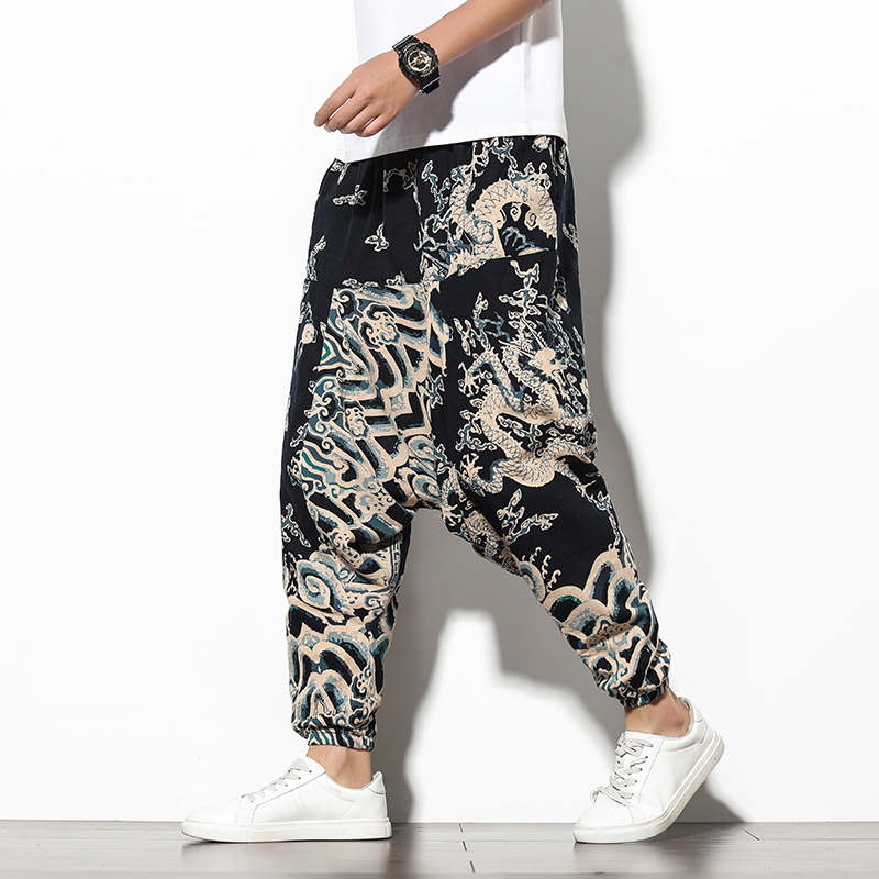 

New Traditional Man 2021 Summers Dragon Printed Casual Cotton Harem Korean-style Pants Loose Hip Hop Streetwear Male 6nl1, Red