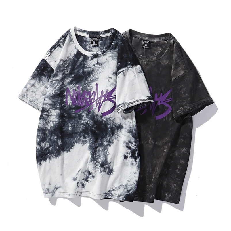 

Tye dye Printed Men Tee Shirts Summer Fashion Man Short Sleeve T-shirt hip hop harajuku Tshirt for Men tops Clothing 210722, Black-gray