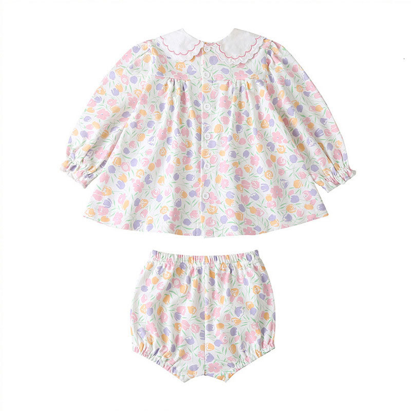 

2021 New Casual Floral Toddler Girl Set Summer Kids Clothes Girls Outfit Long Sleeve Cotton Tops+shorts Children Clothing G4ex, White