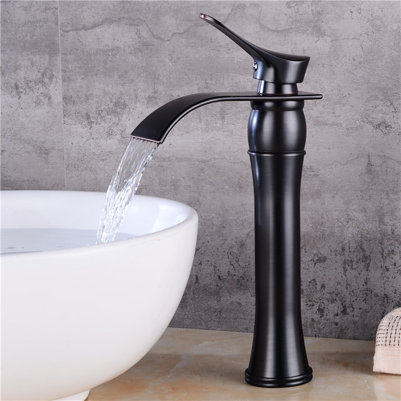 

2021 New Oil Bathroom Waterfall Single Handle Black Basin Mixer Bath Faucet Brass Sink Water Crane Tap Evyk