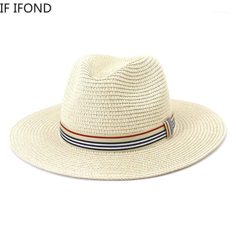 

Women Wide Brim Sun Hats 2022 Spring Summer Fashion Panama UV Protection Beach Straw Cap Men Outdoor Casual Jazz, Blue;gray