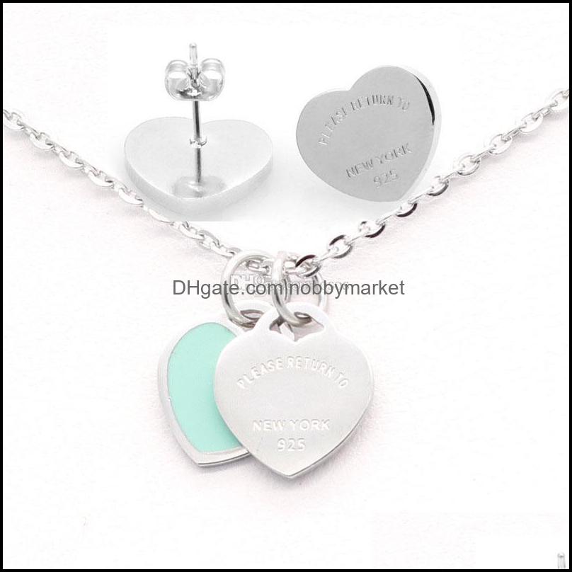 

Earrings & Necklace Jewelry Sets Est Brands Double Heart T Enamel Colors Charms Earring Set Party Stainless Steel Women Luxury Necklaces Jew, Good quality