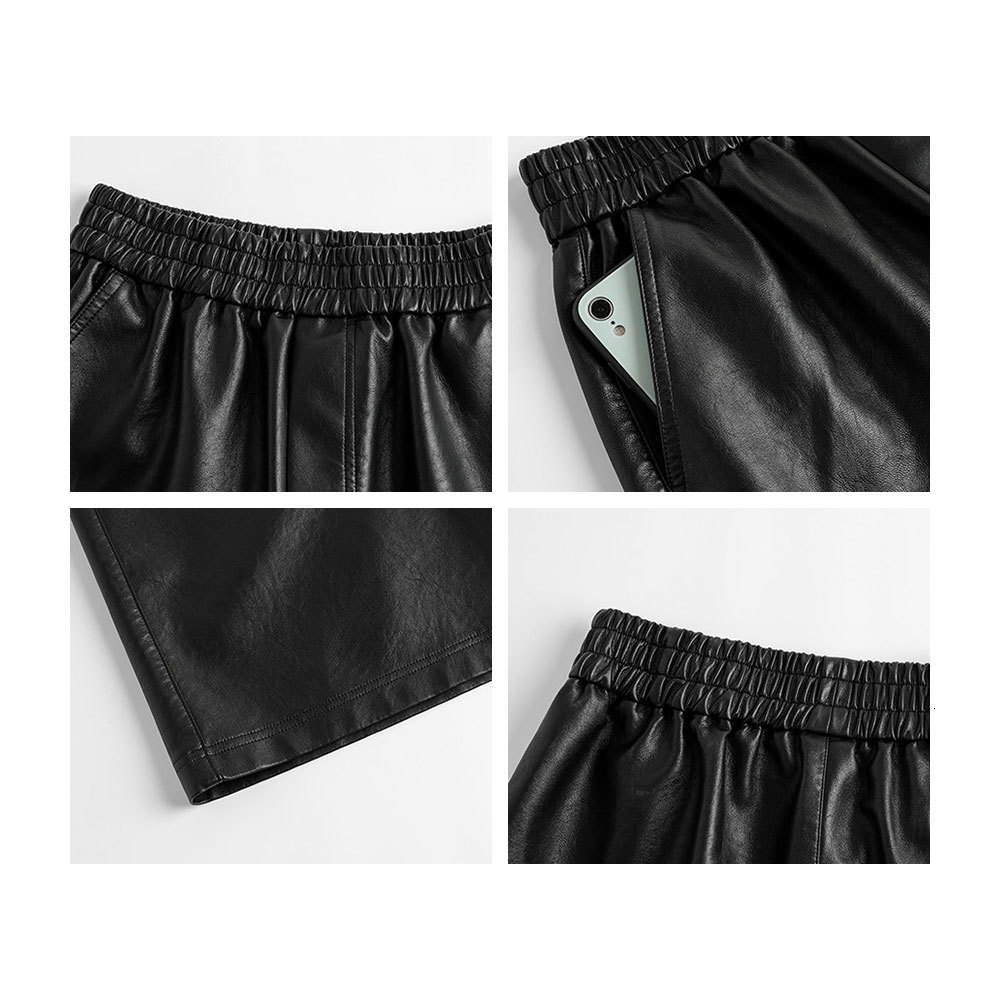 

New Black Pu Leather Women Half Wide Leg High Waist Fashion Lady Oversized Pants Vintage Female Loose Plus Size Trousers 2021 Ysw3, As photo