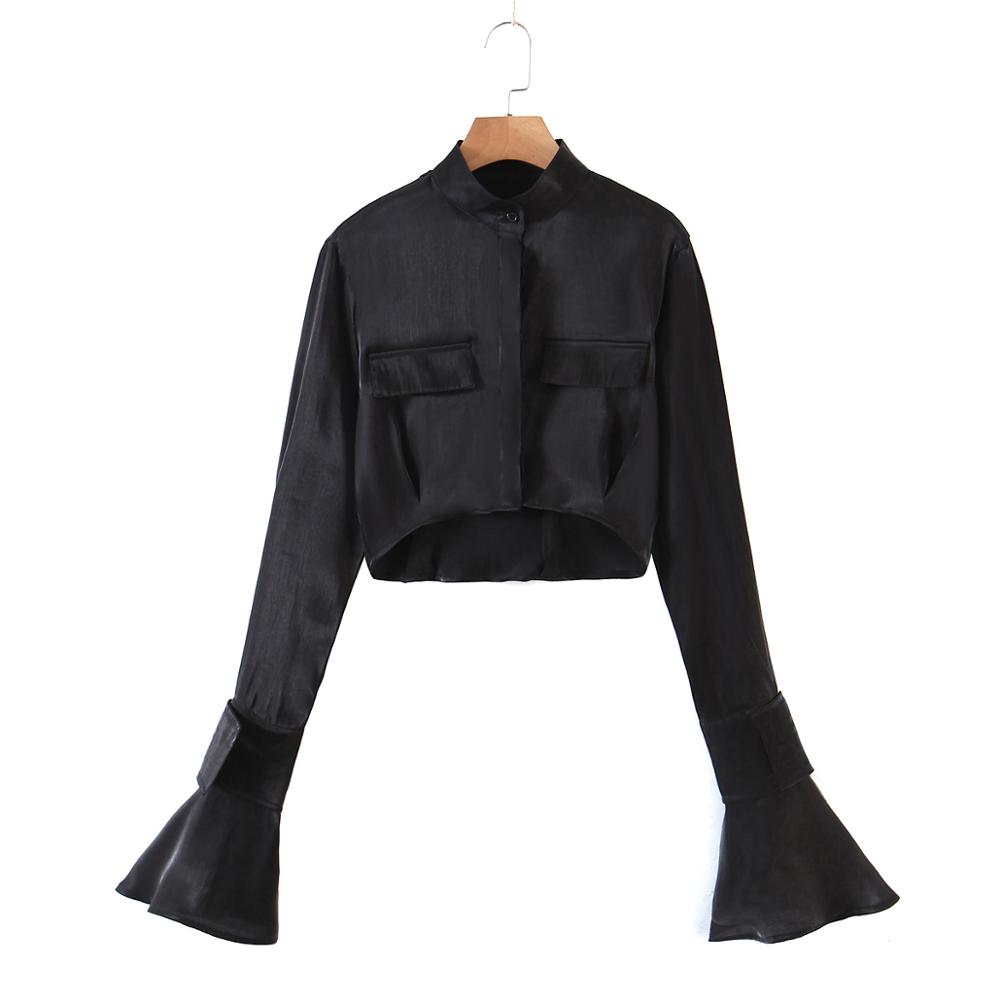 

Sexy Stand Collar Double Pockets Short Women Shirt Bandage Lacing up High Waist Pleated Mini Skirts Crop Top 2 Pieces Set, White