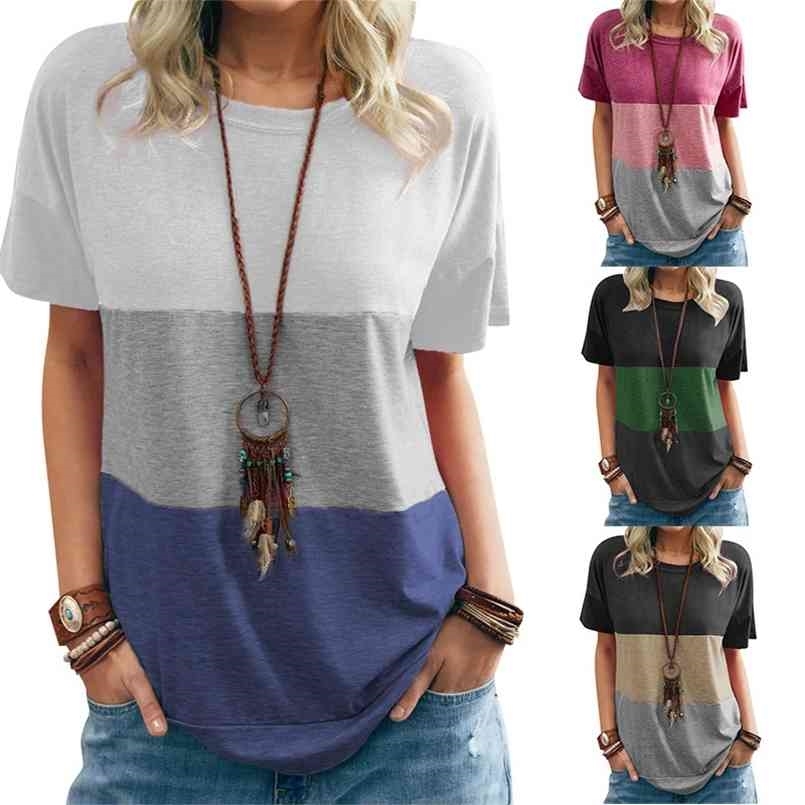 

Spring and Summer Color Matching Round Neck Loose Bat Short-sleeved Three-color T-shirt 210708, White and black