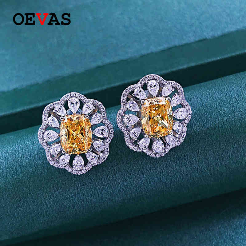 

OEVAS Sparking Created Moissanite Colorful High Carbon Diamond Gemstone Stud Earrings For Women 100% 925 Sterling Silver Jewelry