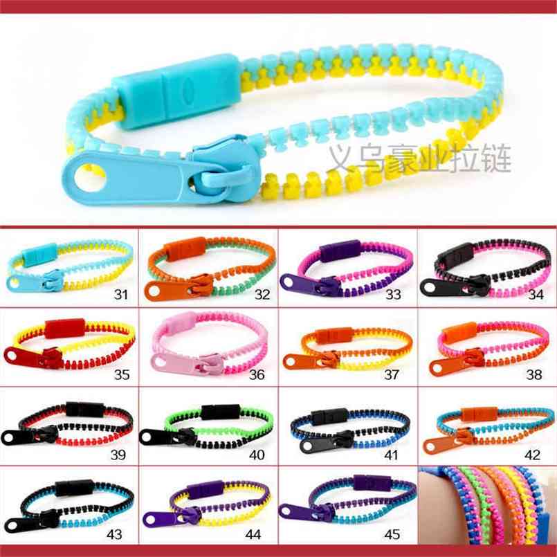 

Contrast color zipper Bracelet zip bangle 45 colors patchwork Plastic Bangles key ring kids Boys girls Wristband small intelligent sports Bracelets LY6702, Mixed or choose from 45 colors