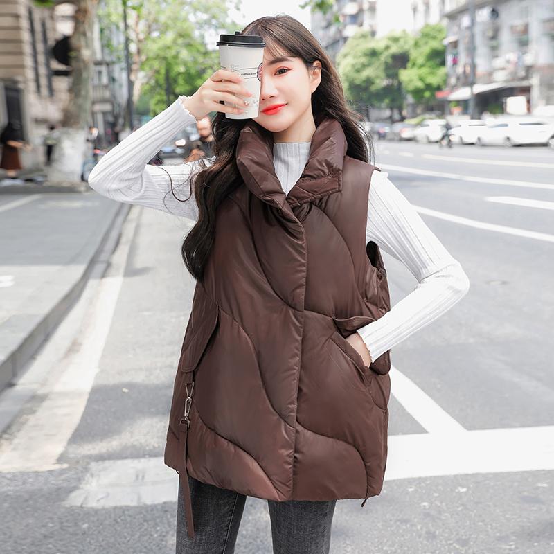 

Women's Vests Down Jacket Women Autumn Winter Vest Solid Zipper Pockets Ladies Loose Sleeveless Thick Waistcoat Female, Black;white