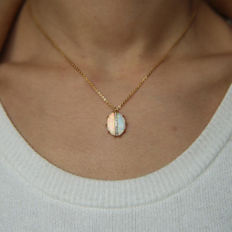 Pendant Necklaces Trendy Jewelry Oval Big Opal With Cz Crystal Gold Color Plated Chain Necklace For Women Girl Party Bijoux Simpl Gift-image-705503336