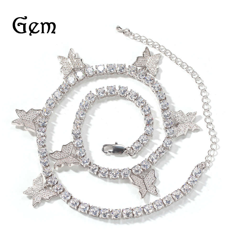

Popular hip hop creative zircon butterfly tennis chain necklace high quality fashion clavicle chain