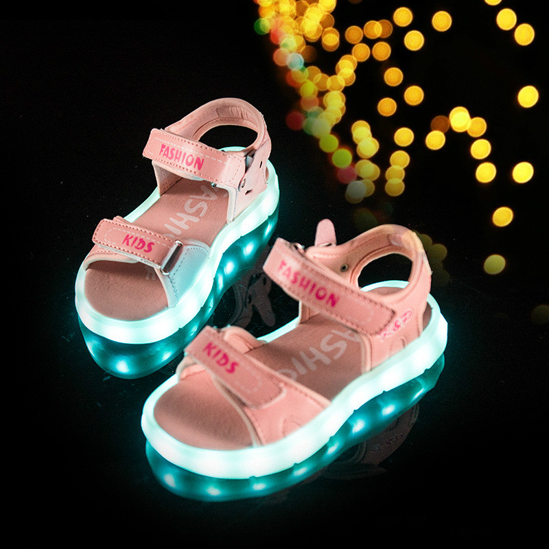 

Size 25-35 Children Breathable Sandals Unisex USB Charging Glowing Casual Sandals Girls Led Light Up Shoes Boys Luminous Shoes, Black