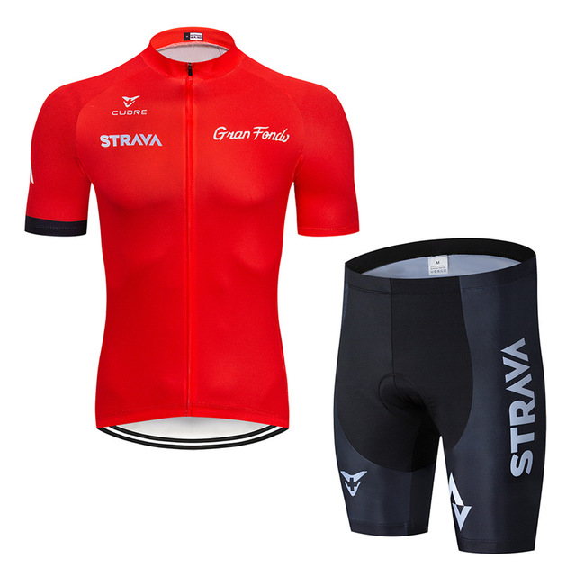 

2021 New Red STRAVA Pro Bicycle Team Short Sleeve Maillot Ciclismo Men's Cycling Jersey Summer Breathable Cycling Clothing Sets S21030105, Black;blue