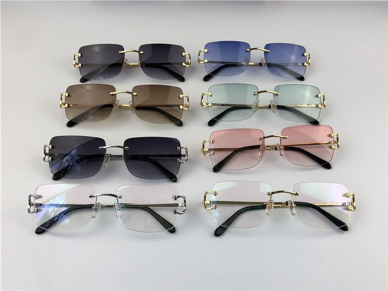 

vintage sunglasses men women design framless square shape eyewear UV400 gold light color lens 0104 with case