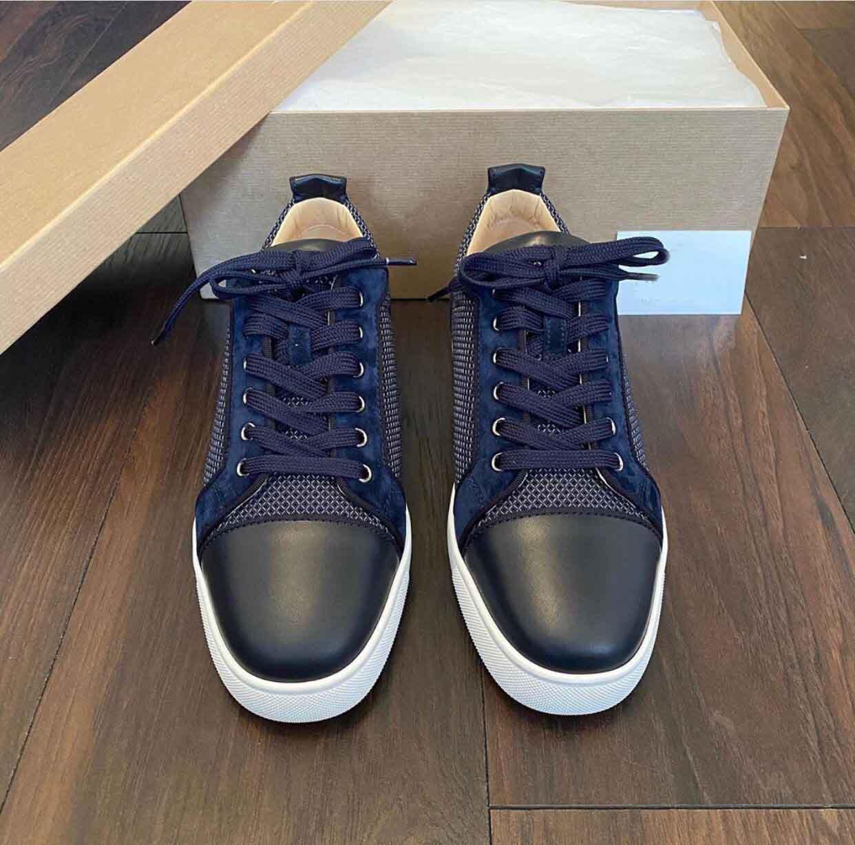 

2020 Brands Blue Calfskin Leather Orlato Casual Junior Low Top Red Bottom Sneakers Shoes For Women,Men Ska dyj Size 5 14 LOUBOUTIN CHRISTIAN, With box;dust bag;card