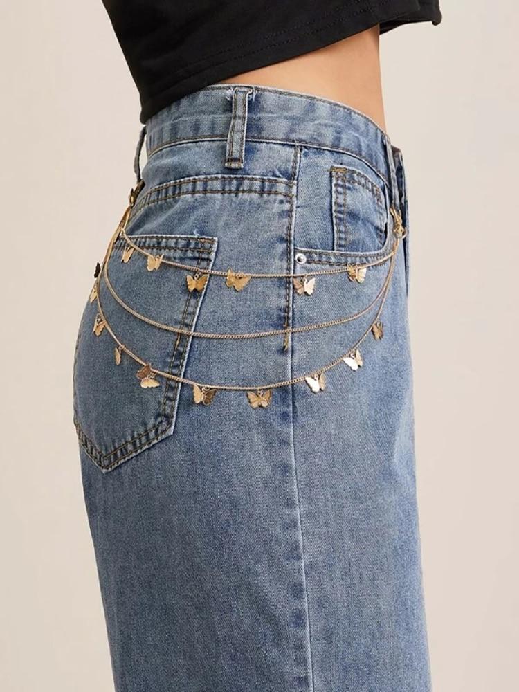 

Belts Chic Butterfly Multilevel Layer Metal Chains Waist Key Chain Fashion Side Kettingriem Accessories Jewelry For Jeans 2021 A, Black;brown