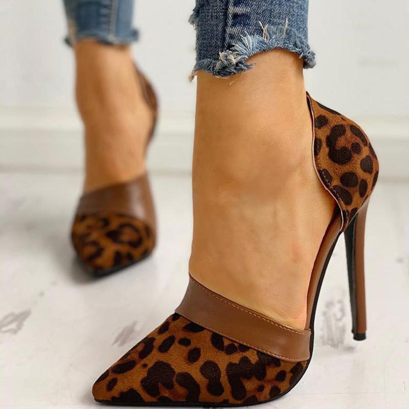 

Dress Shoes 2021 Spring Women D'orsay Pumps Sexy Leopard Print Thin High Heel Female Pointed Toe Shallow Mouth Red Black
