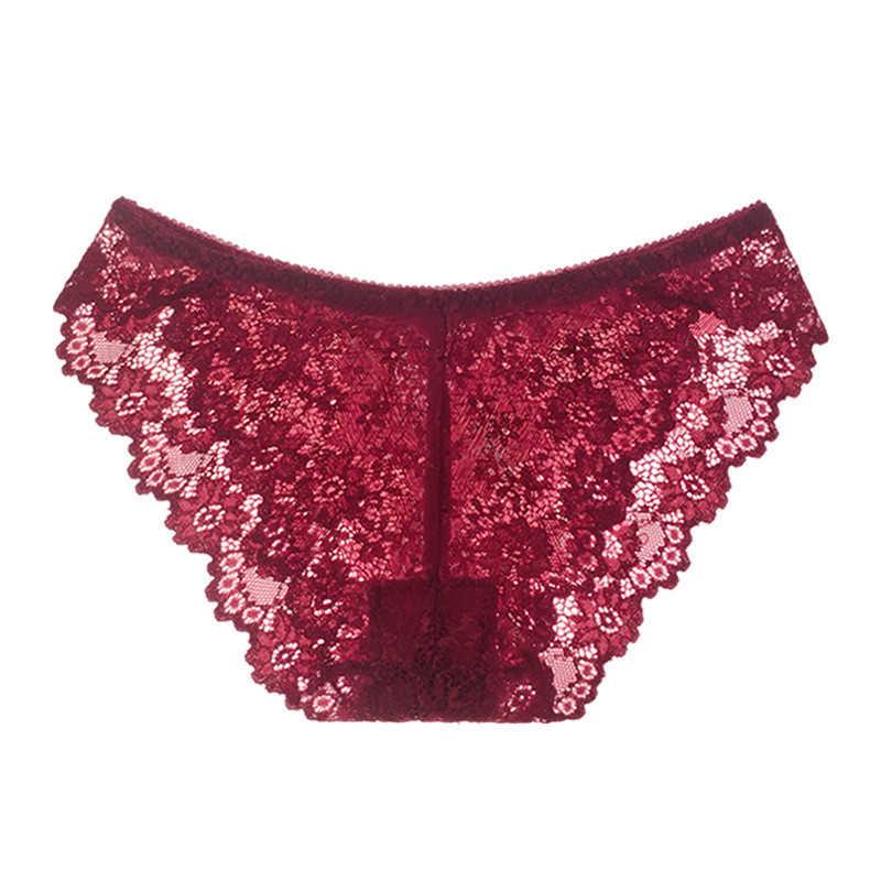 

Women's Panties Lingerie Erotic Underwear Lace Transparent Temptation Low Waist Pants G-String Thong For Women, Wine red