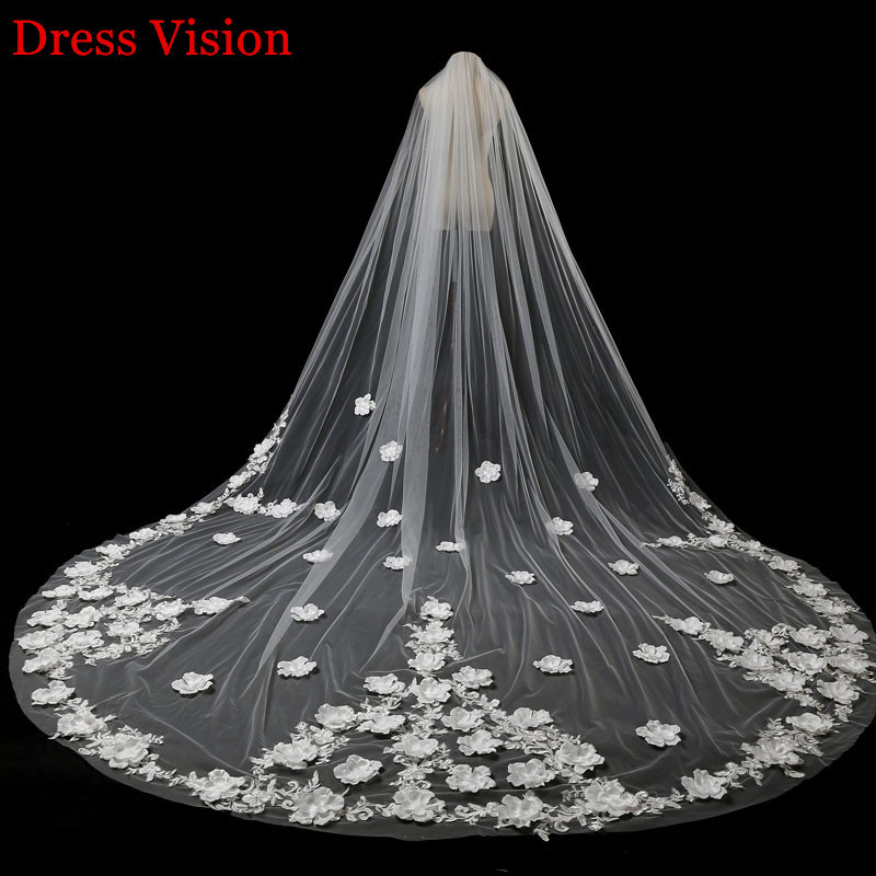 

2021 3d Flowers Lace Elegant Wedding Accessories Long Bridal Veil Vestido De Noiva X5yo, Ivory