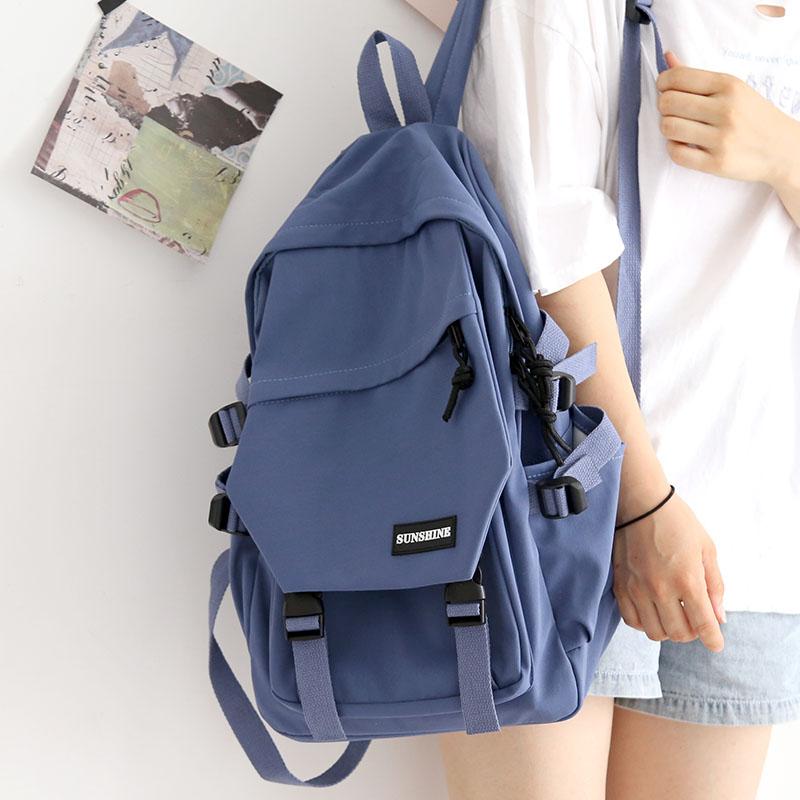 

Backpack Japanese Ins Wind Solid Color Women 2021 School Bag Junior High Student Korean Female Shoulder Bags, Beige