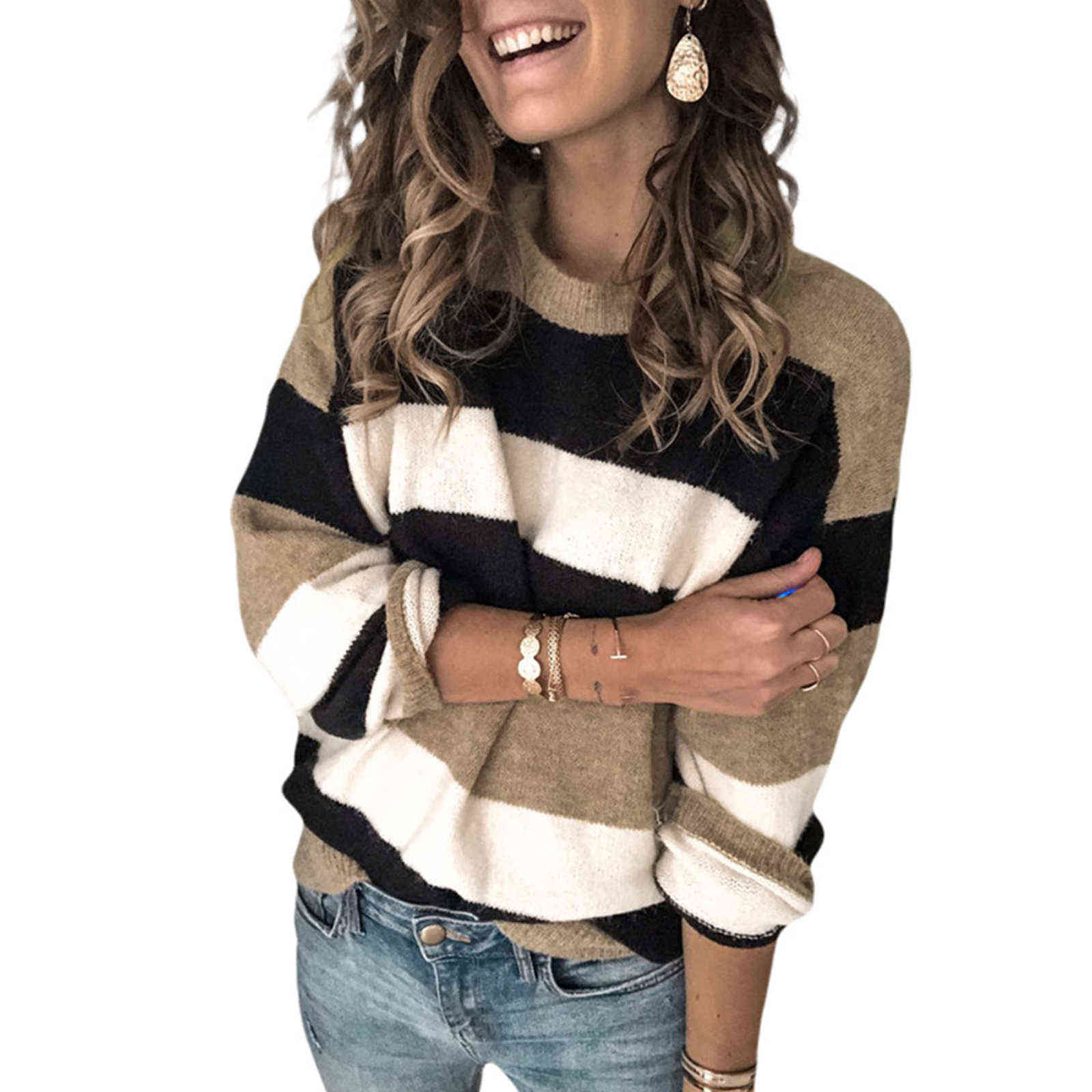 

Plus Size Women Patchwork Casual Sweater Long Sleeve O Neck Female Fashion Loose Autumn Winter Warm Pullover Jumpers Size S-3XL Y1110, Gray