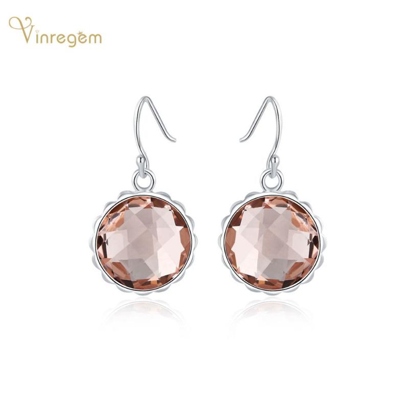 

Dangle & Chandelier Vinregem 100% 925 Sterling Silver Round Morganite Emerald Gemstone Wedding Anniversary Earrings For Women Fine Jewelry