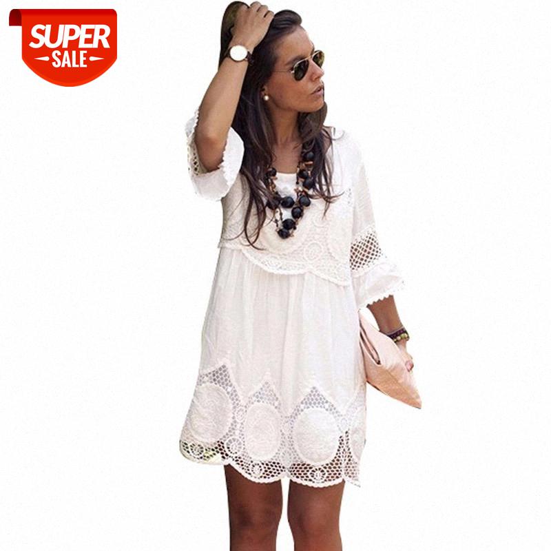 

Plus Size S - 6XL Women Summer Dress Fashion Half Sleeve Loose Lace Dress 2018 White O-neck Women #Dy8u, Black;gray