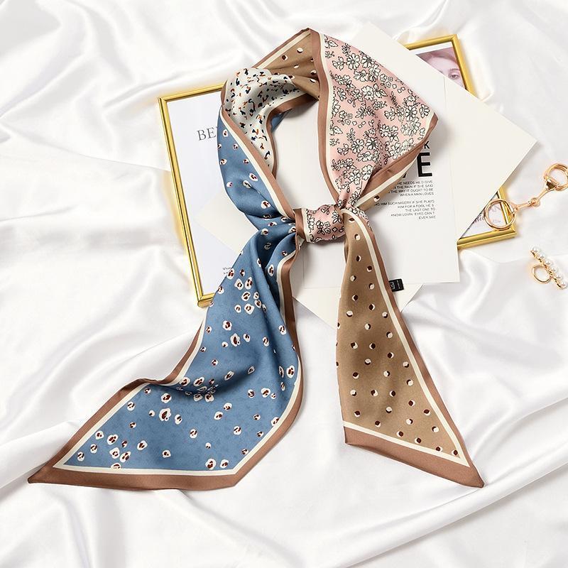 

Scarves 2021 Sweet Florals Print Silk Scarf Women Small Tying Hair Band Female Spring Narrow Long Scarfs For Ladies Foulard, Blue;gray