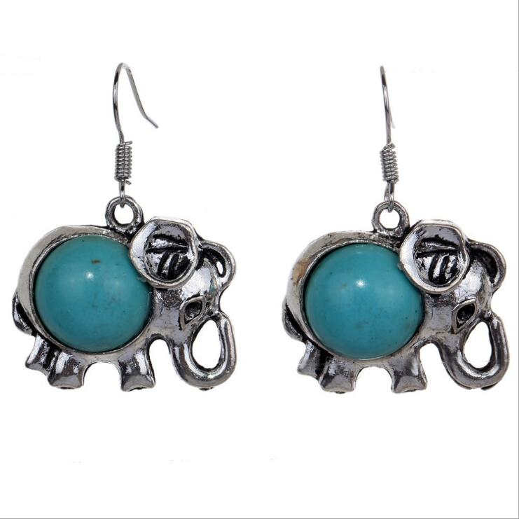 

women's Elephant Tibetan silver turquoise Charm earrings GSTQE090 fashion gift national style women DIY earring