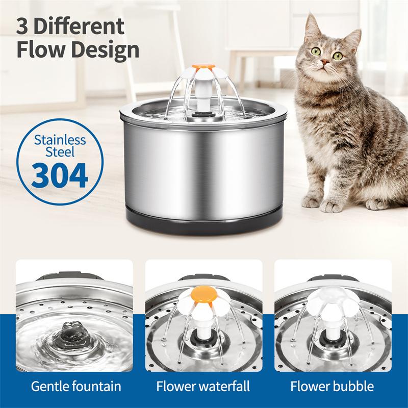 

Cat Bowls & Feeders Round All-steel Flowers Pet Water Dispenser Stainless Steel