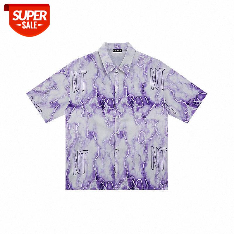 

Lightning hip-hop loose short-sleeved shirt bf wind casual couple half-sleeved for men and women #oe6r, White;black