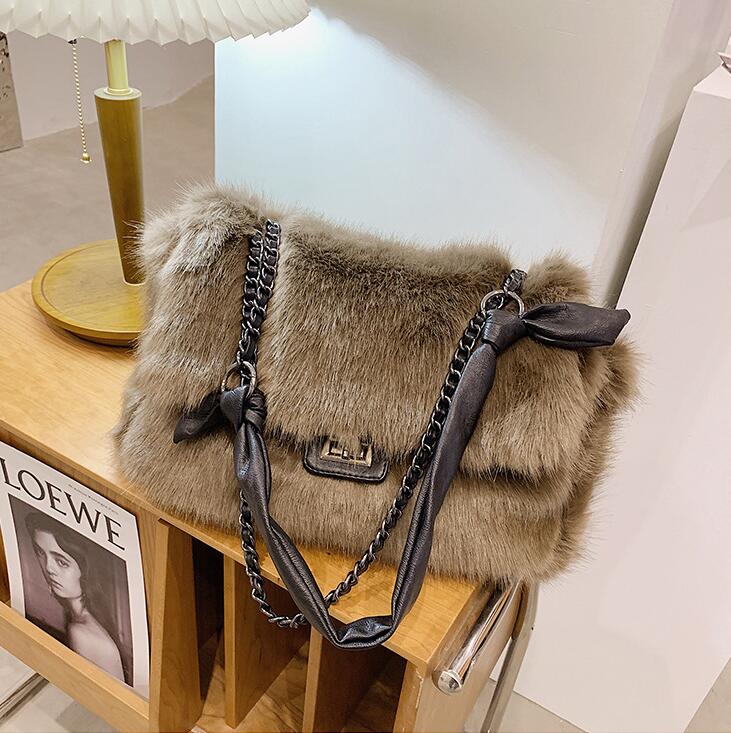 

Factory wholesale women handbag winter plush chain bag elegant atmosphere Mao Maos womens shoulder bags large leather fashion handbags