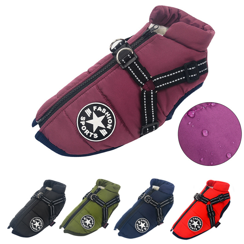 

Large Pet Dog Jacket With Harness Winter Warm Dog Clothes For Labrador Waterproof Small Big Dog Coat Chihuahua French Bulldog Outfits