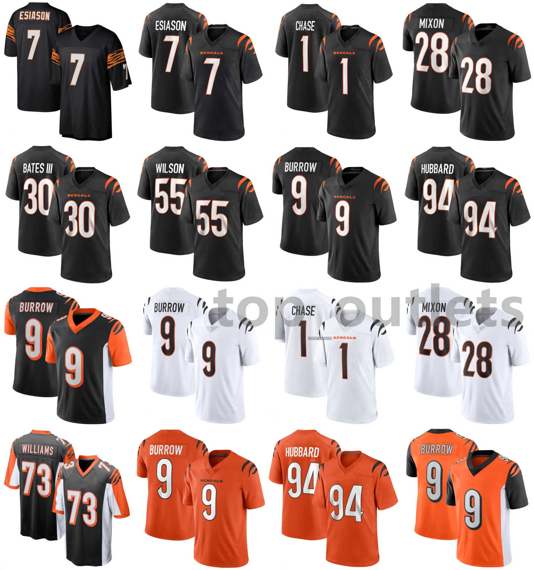 

2021 Cincinnati Bengals American Football Jerseys Boomer 7 Esiason Jersey Ja'Marr 1 Chase Jessie 30 Bates III Joe 9 Burrow Tee 85 Higgins Stitched Breathable, As photo