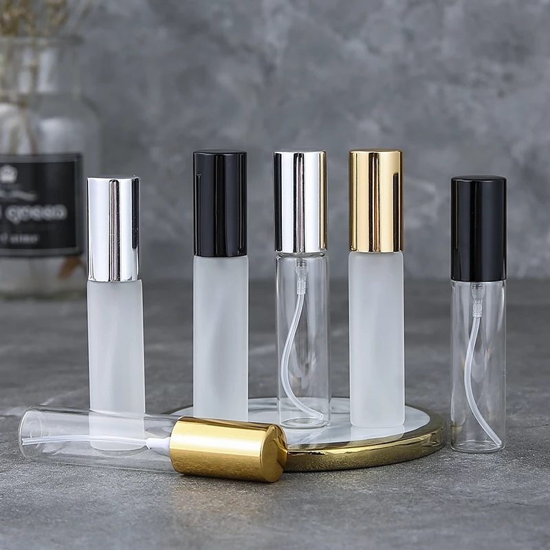 

5ML 10ML 15ML Travel Perfume Glass Spray Bottle Sample Glass Vials Portable Mini Spray Bottle Gold Silver Cap