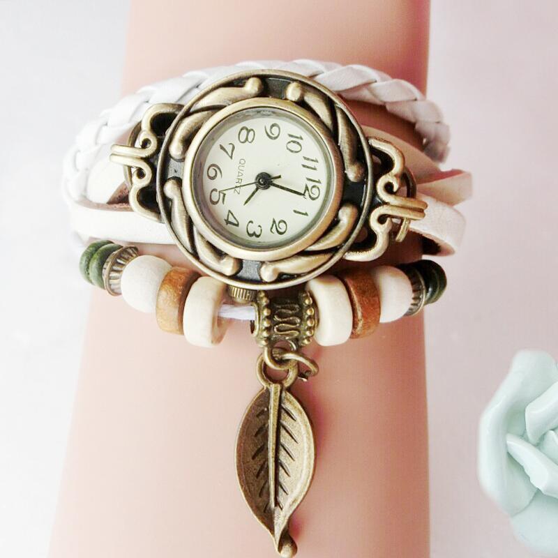 

Wristwatches Children's Leaf Pendant Retro Watch Fashion Winding Bracelet Women's Student, Green belt