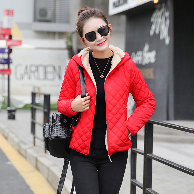 

2021 New Winter Basic Padded Jackets Women Casual Plus Velvet Lamb Hooded Short Coats Autumn Thick Warm Zipper Jacket Outwear Female Icbw, Black