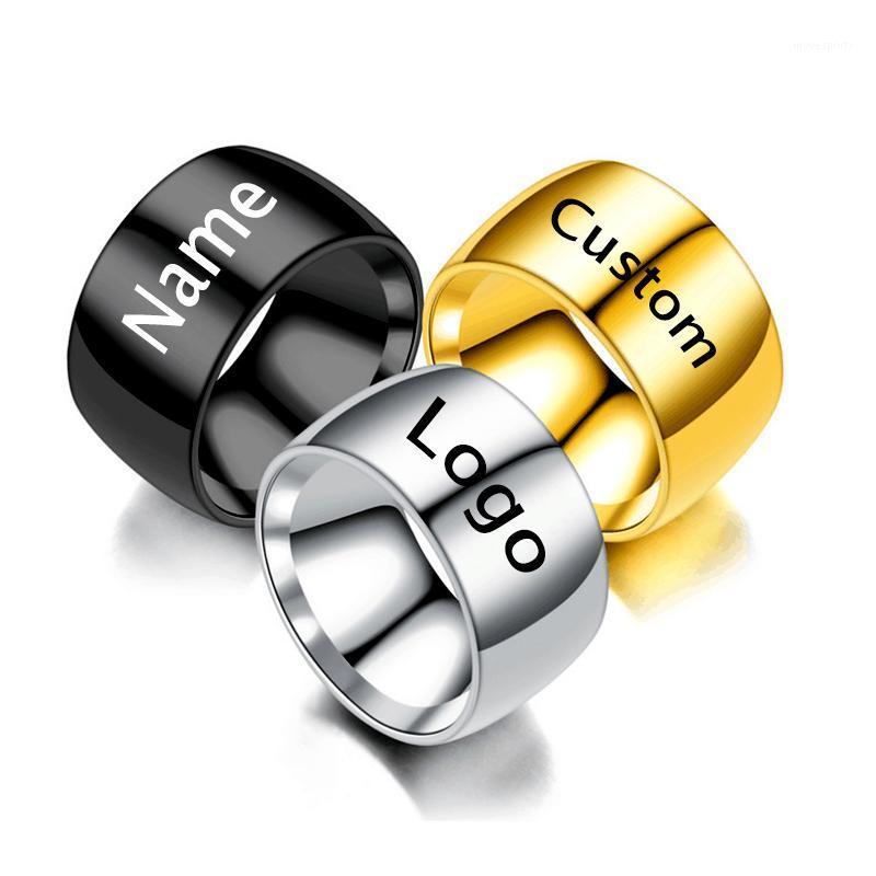 

Wedding Rings YWSHK Fashion Glossy 12mm Stainless Steel Gold Black Ring For Men Women Custom Engrave Lover Couple Charm Jewelry Gift1