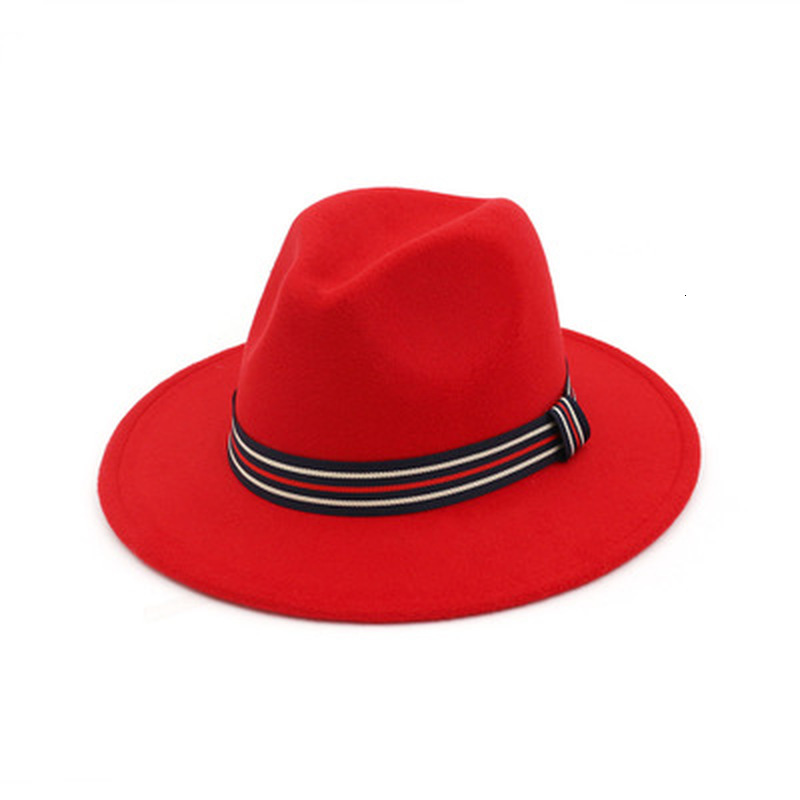 

2021 New Winter Hat Men Wide Brim Solid Fedora Felted Ribbon Band Vintage Casual Outdoor Jazz Caps Formal Autumn Women Hats Ptax, Wine red