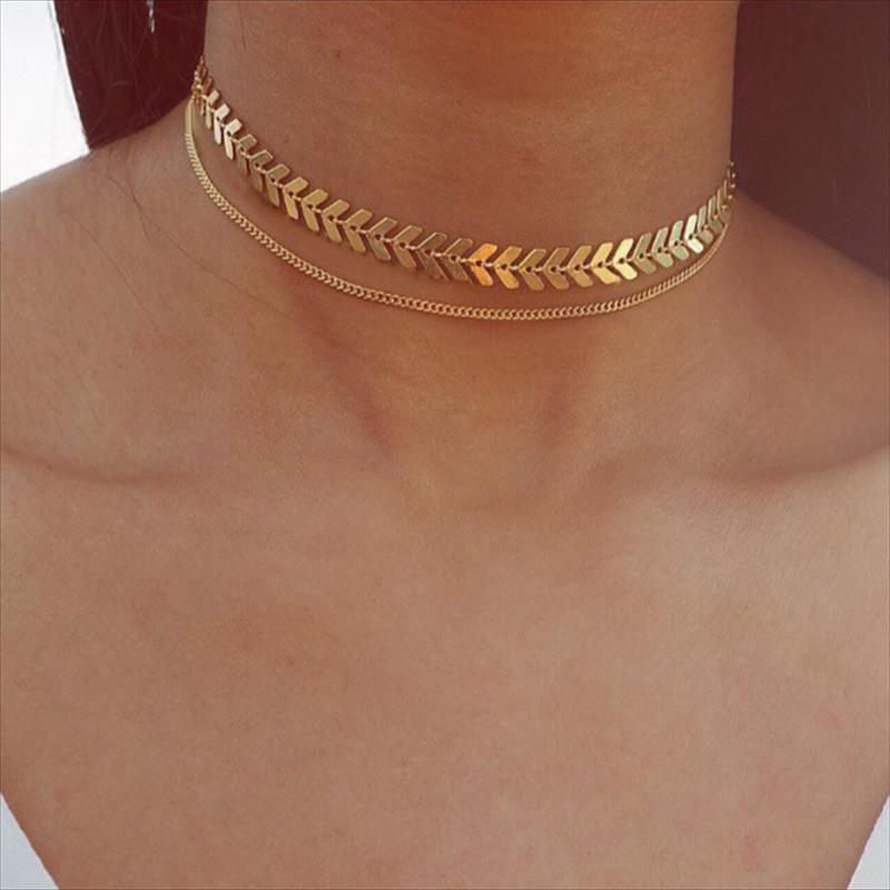 

Chokers Fishbone Airplane Shape Leaves Chain Sequins Choker Necklaces For Women