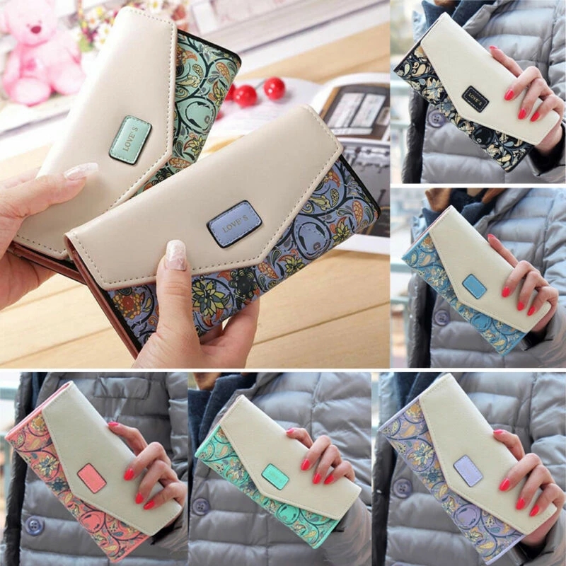 

Womens Ladies Envelope Leather Wallet Card Button Clutch Purse Long Hand Bag