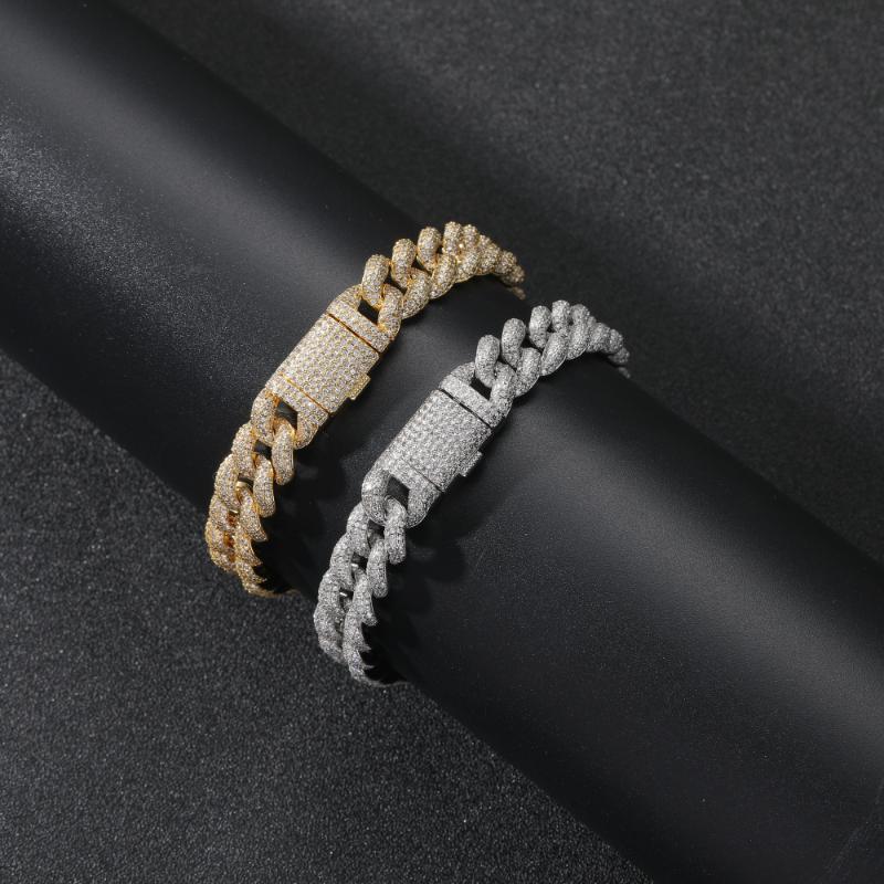 

Link, Chain 12mm 7inch 8inch Brass Iced Out Bling Bracelet For Men Jewelry CZ Cuban Hip Hop BB030