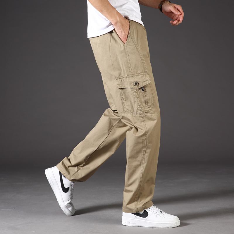 

Men's Pants Cargo Cotton Casual Jogging Training Military Tactical Loose Waist Pocket Black