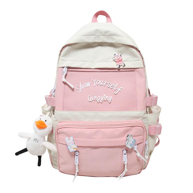 

School Bags Korean Student Backpack High Students Girl Nylon Bookbag, Black