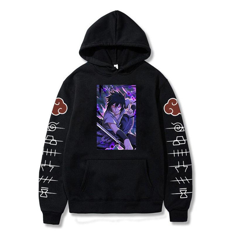 

Gym Clothing Autumn Harajuku Style Loose Blouse For Men And Women Sasuke Anime Print Plus Fleece Hoodie Hooded Sweater, White;black