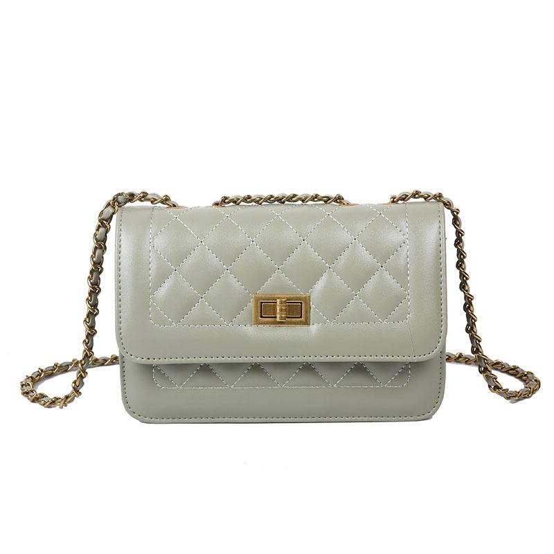 

New 2021 Fashion Diamond Lattice Chain Bag PU Handbags Women Bags One Shoulder Messenger Small Square Bag Lipstick, Black