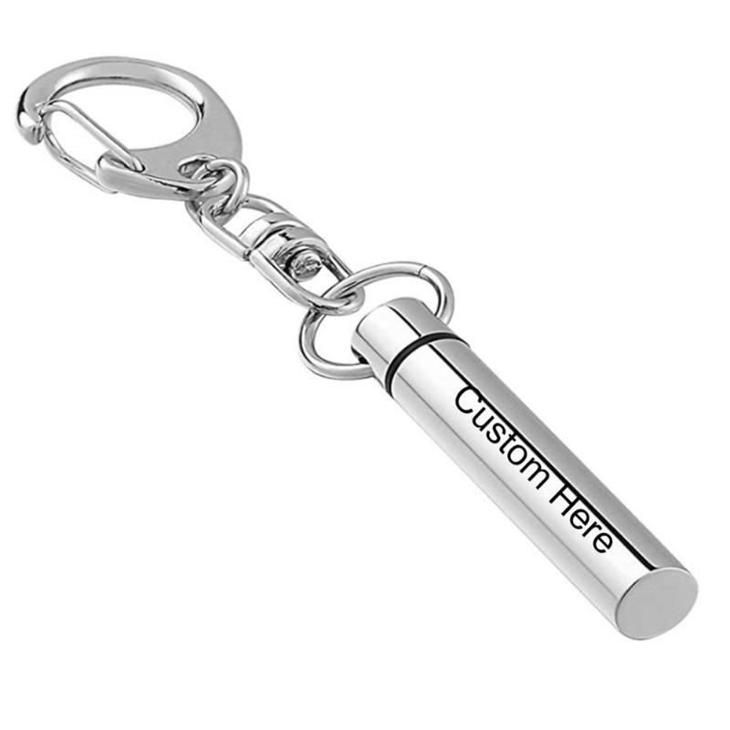 

Keychains Free Engraved Stainless Steel Keyring Cylinder Locket Cremation Urn Keychain Keepsake Memorial Ashes Filler Key Chains