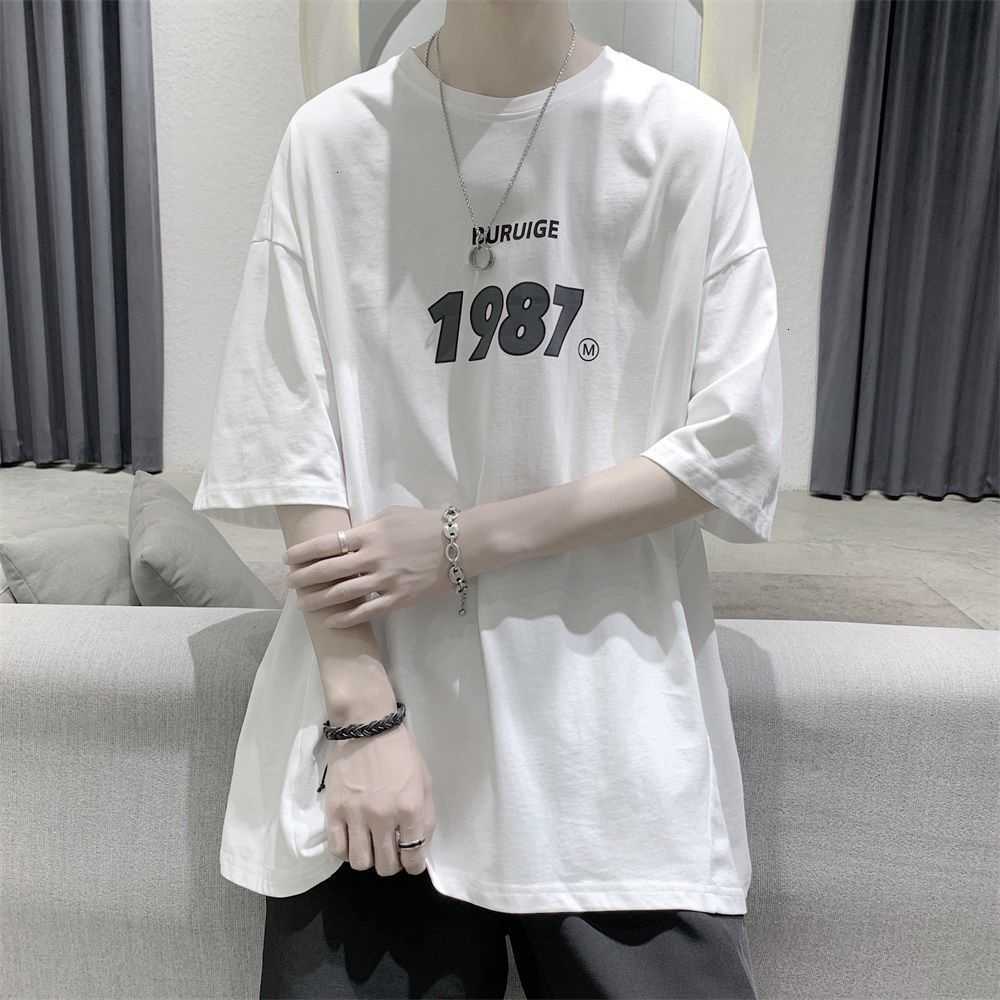 

HYBSKR Summer Men' T-shirt Oversized Casual Male Top Tees Hip Hop Loose T Shirt Men Printed Classic Couple T-shirts 210629, White
