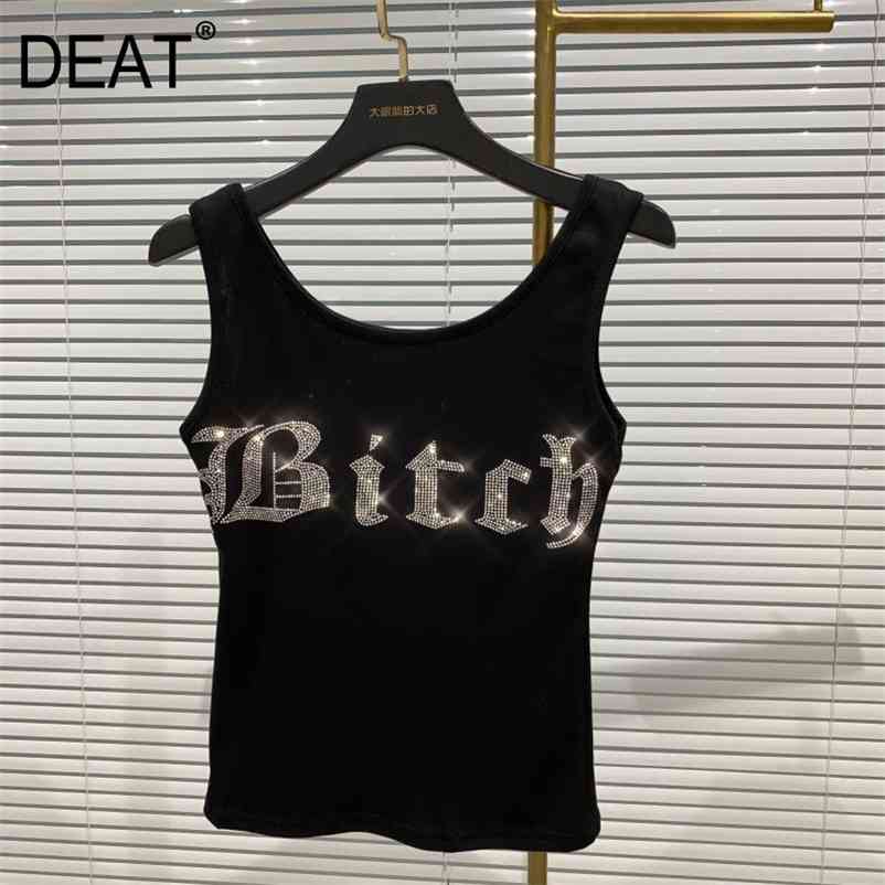 

Summer Sleeveless O Neck Print Letters Short Tank Tops Women MJ600 210525, Black